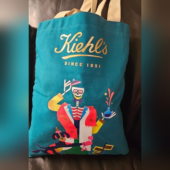 Kiehls Limited Edition Janine Rewell Teal Canvas Tote NWOT - Picture 2 of 7